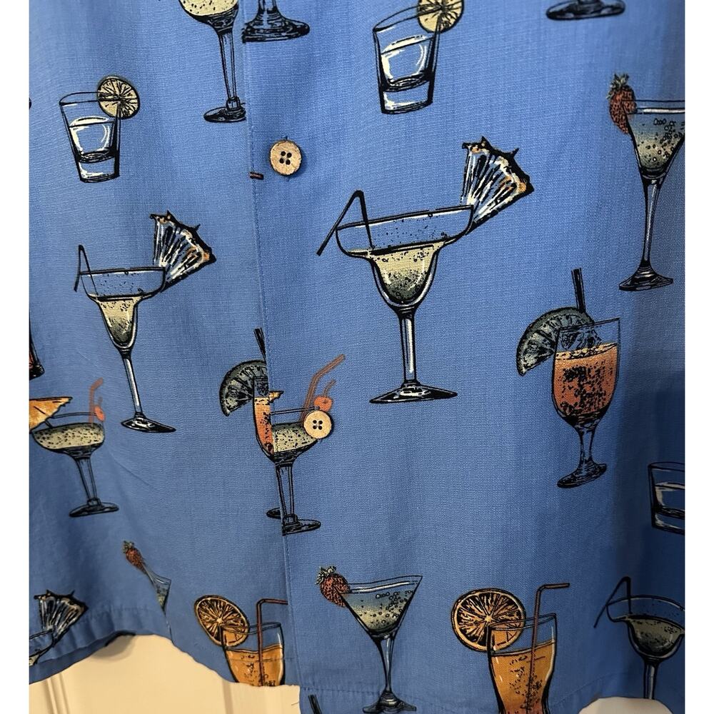 Joe Marlin XL Colorful Cocktails Hawaiian Shirt Short Sleeve Button Blue - Picture 3 of 5